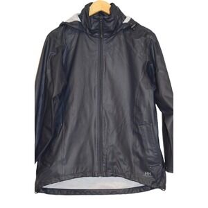 Helly Hansen Mens Navy Blue Polyurethane Hooded Rain Jacket Size Small Regular